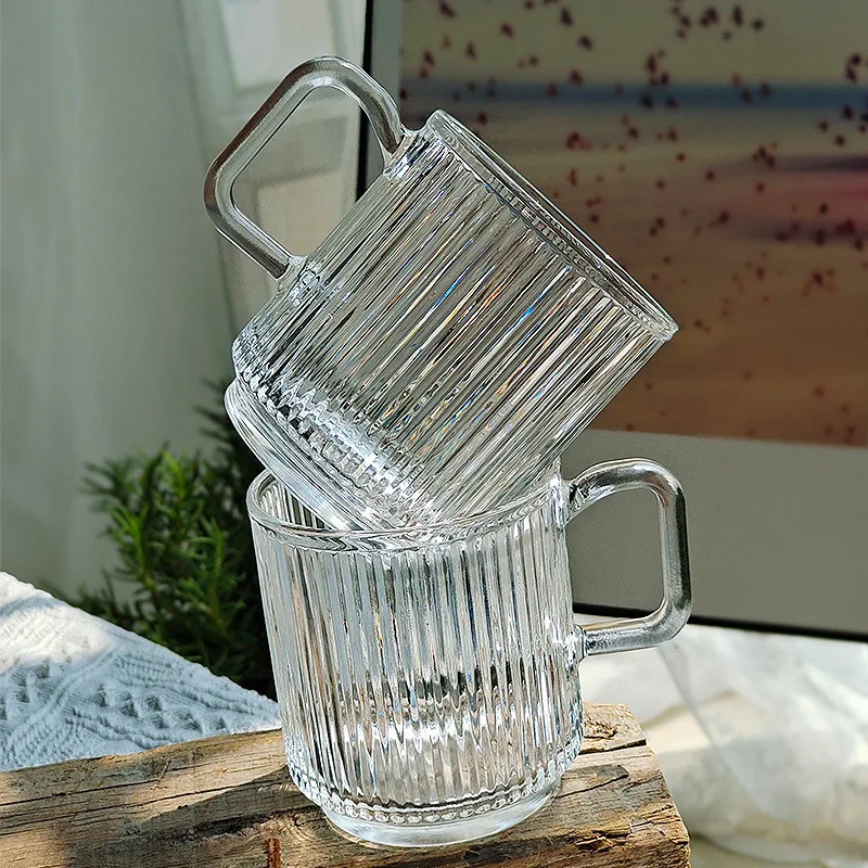 340ml Coffee Mug Vertical Striped Coffee Cup Transparent Glass without Lid Large Capacity Stackable Water Drinkware Beverage Cup