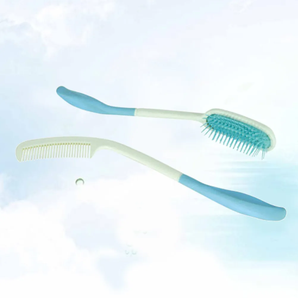 2pcs Bend Handle Combs Long Handle Plastic Hair Comb For Wet Dry Hair Lightweight Ergonomic For Aged Patients Men