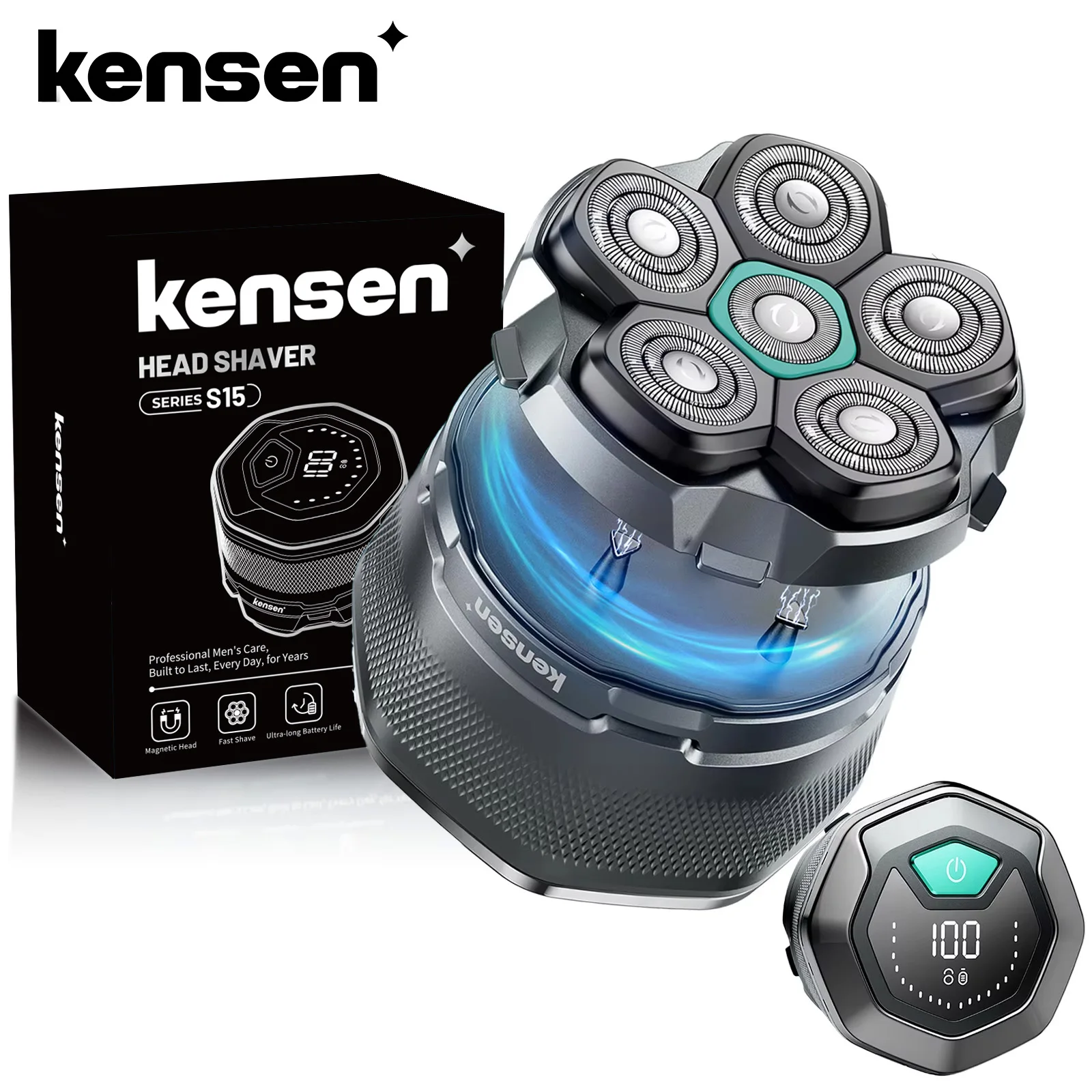 KENSEN 6D Rasoio elettrico galleggiante magnetico per uomo Rasoio per capelli a testa bagnata/asciutto Trimmer per barba con display a LED ricaricabile USB