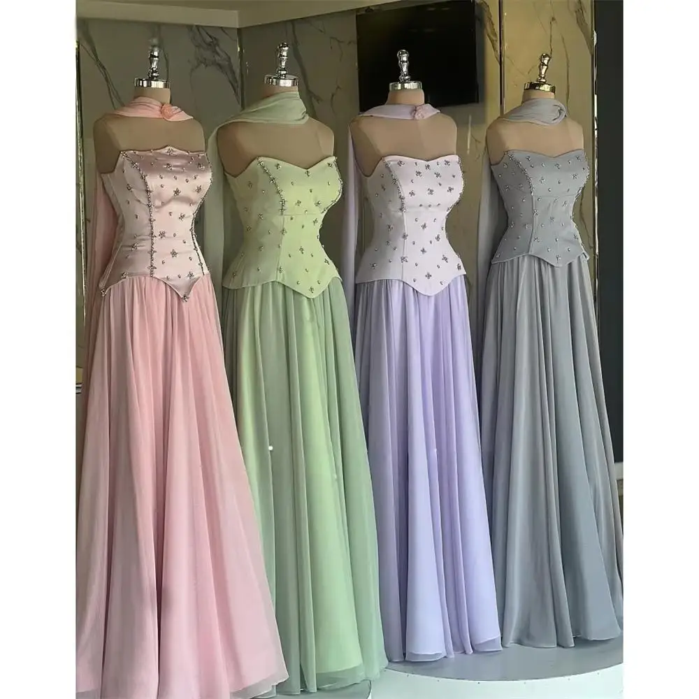 マリッサボールガウンカスタムメイドパーティードレス結婚式用クリスタルサテンイブニングドレス D/パーティー A ラインチュールリボン肩付き