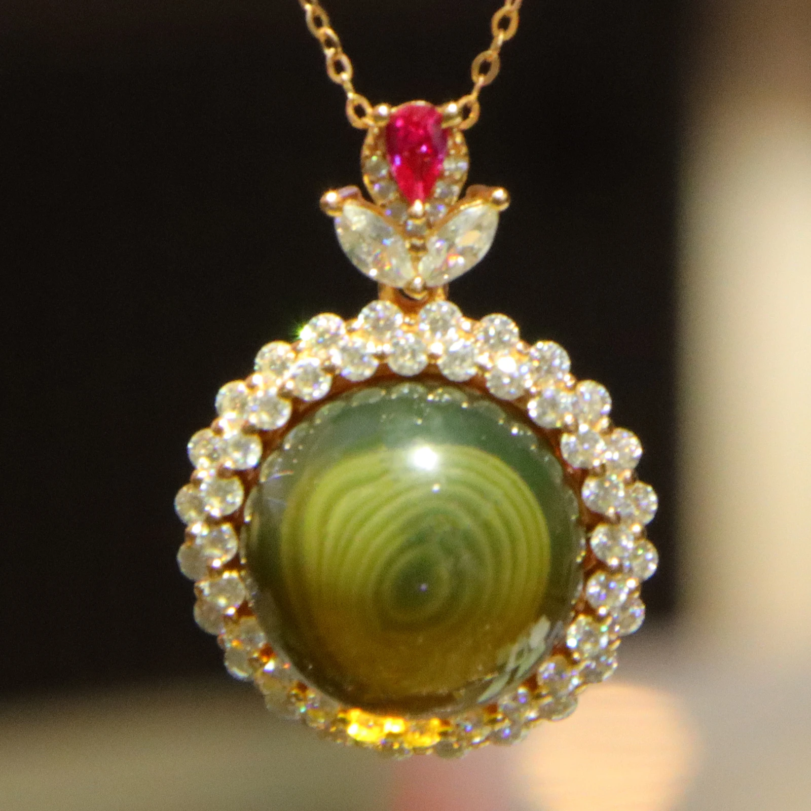 Colgante de ámbar azul natural con diseño único de girasol de 16 mm con rubí ​ ​ decoración collar de plata de ley regalo de mujer