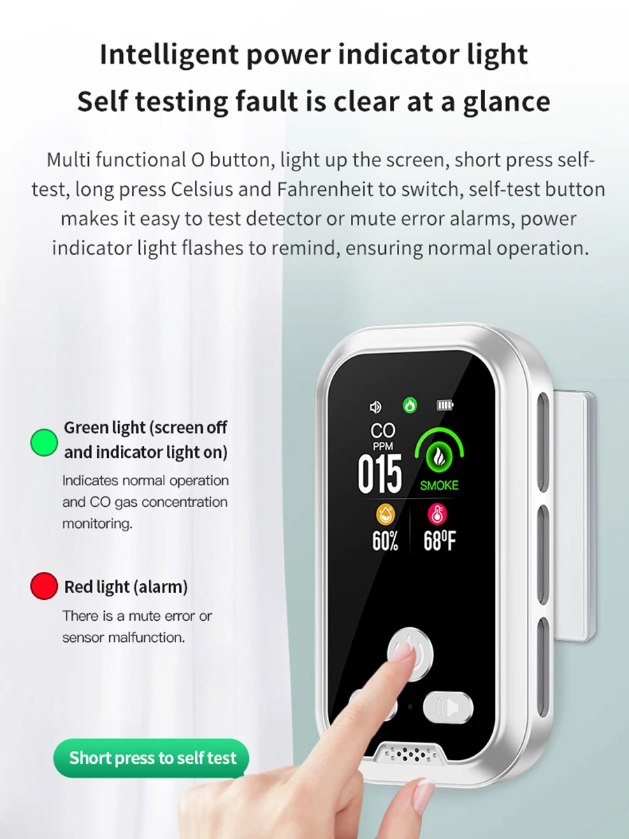 New 6 in 1 Gas Detector AC Plug Smoke CO CO2 Combustible Gas Leak Alarm Monitor with Temperature Humidity Display Safety Tester