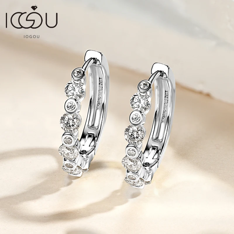 

IOGOU 3mm&1.4mm Round All D Moissanite Diamond Hoop Earrings 925 Sterling Silver for Women Girls 2024 Trend Jewelry Accessories