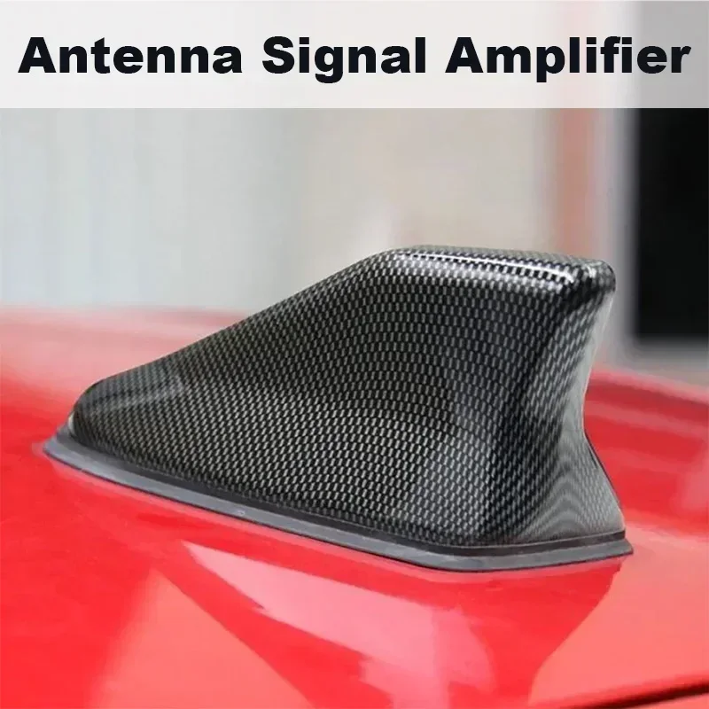 AM FM amplificador de señal de antena 16cm Universal fibra de carbono exterior techo de coche montado antena de aleta de tiburón Radio automática superior