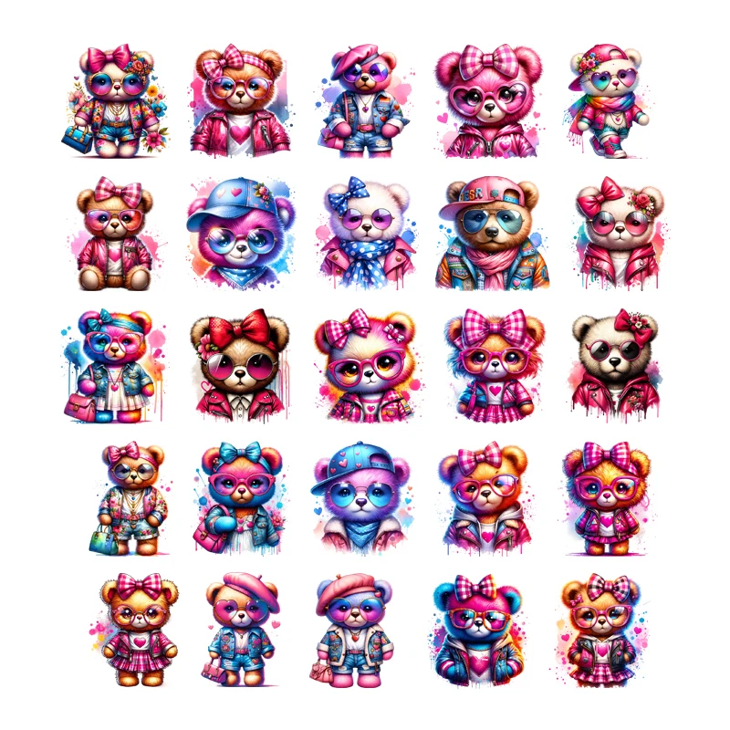 Cartoon Super Cool Bear teddy bear Heat Transfer Heat Press Printed Accessories Patch DIY children's clothing decoration sticker