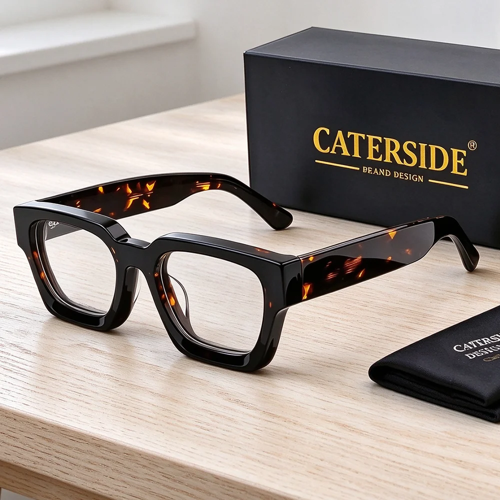 CATERSIDE Men Minimalist Glasses Frame High Quality Acetate Glasses Women Indoor Casual Office Reading Decorative Eyewear