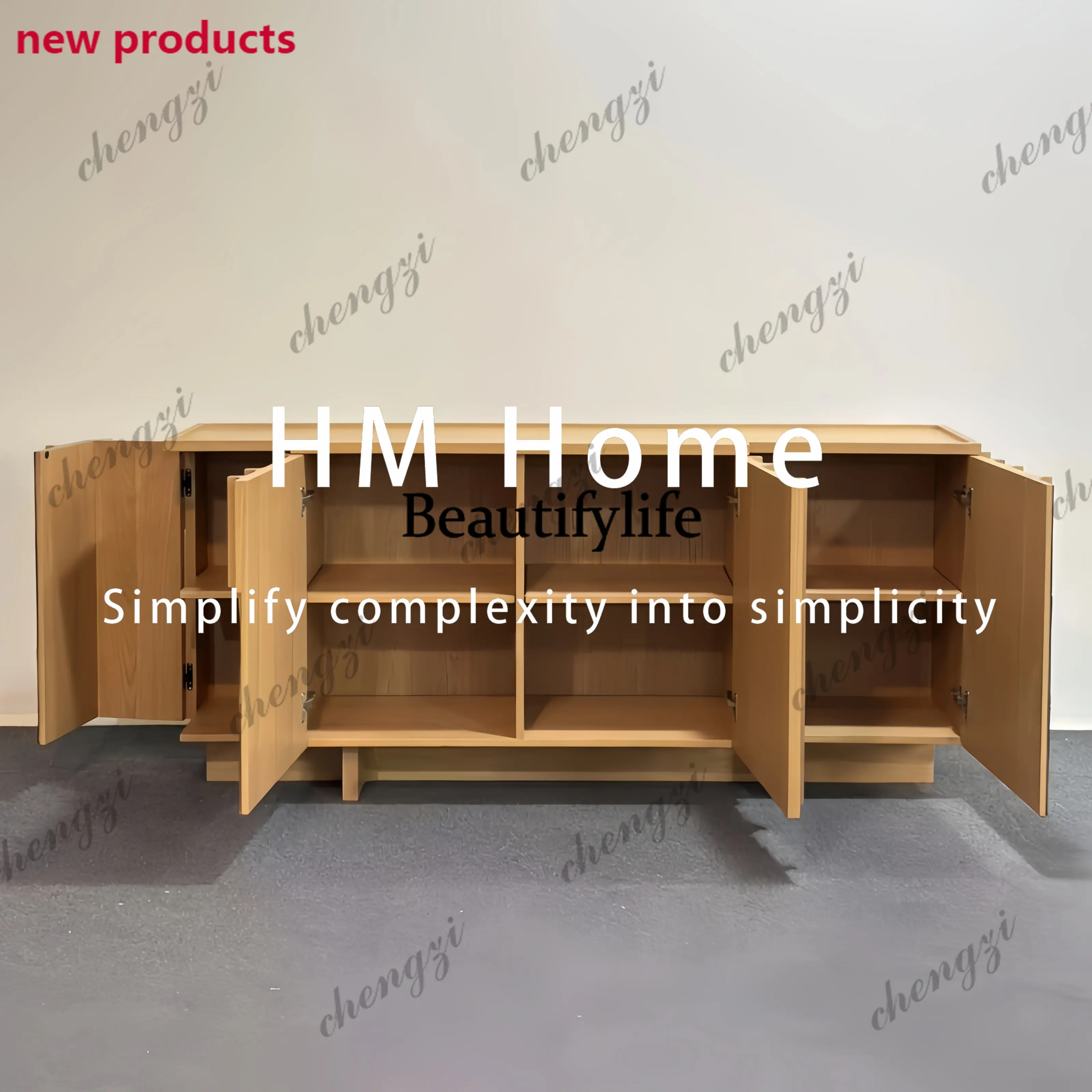 A139medieval solid wood dining side cabinet, household light luxury storage, color matching storage, entrance cabinet