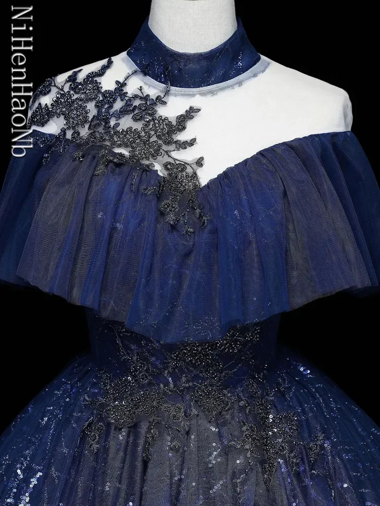 Luxury Dark Blue Quinceanera Dresses Classic Ball Gown Off The Shoulder Robes De Soirée Customize