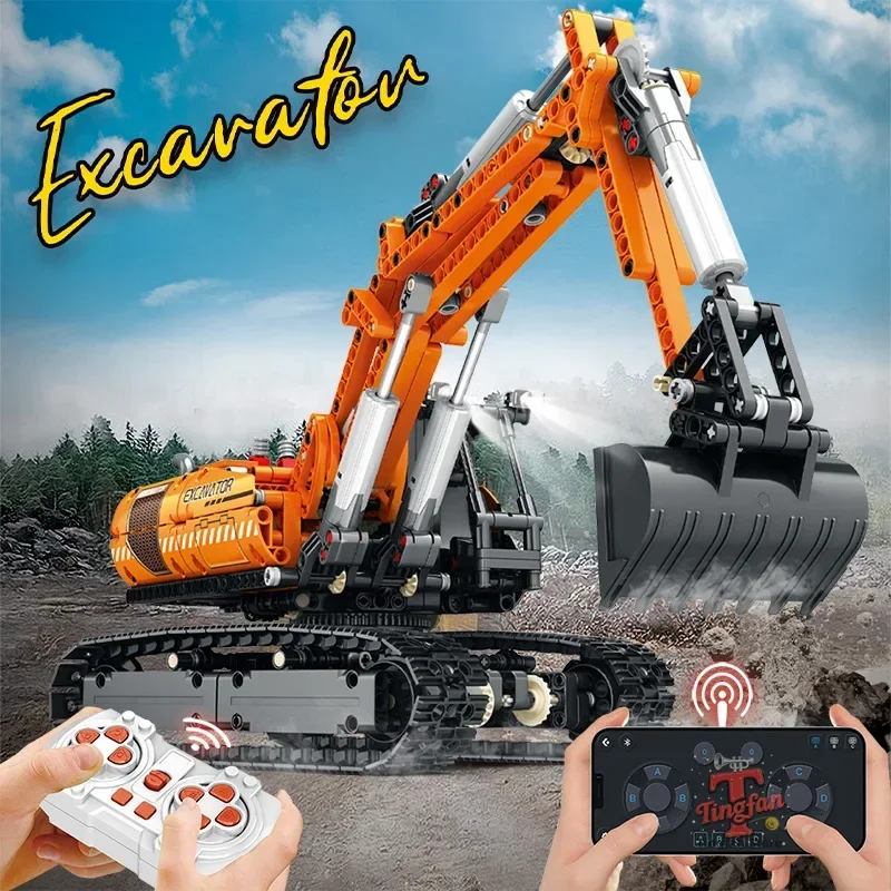 Pelle électrique RC, blocs de Construction, véhicule d'ingénierie télécommandé, voiture sur chenilles, briques, jouets pour garçons, cadeau pour enfants