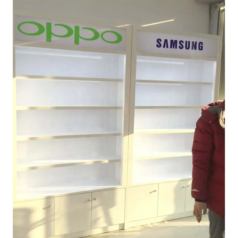 Aangepaste, Acryl Telefoon Display Stand Houten Mobiele Telefoon Accessoires Display Rek Mobiele Telefoon Winkel Meubels