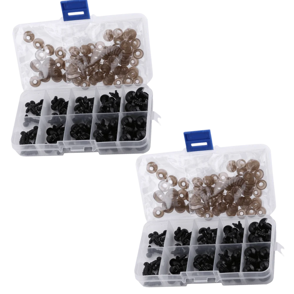 

200 шт. черных пластиковых глазок с шайбами для рукоделия, разных размеров 6-12 мм, для вязания крючком