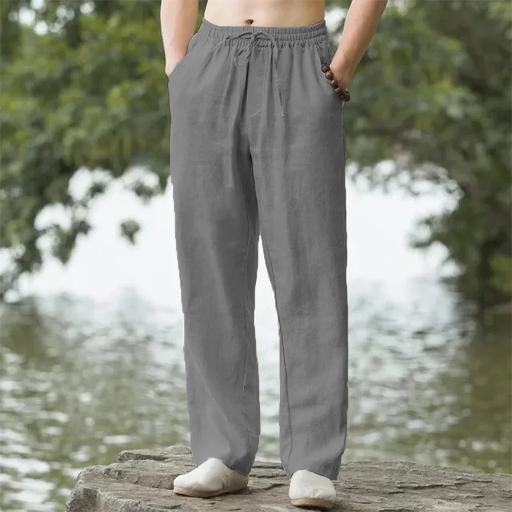 Men's Beach Pants Joggers Streetwear Cotton Linen Sweatpants Casual Pants Hawaiian Vacation Loose Summer Straight Pants Male