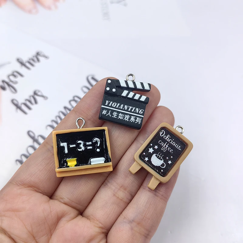 10pcs Cute Coffee Blackboard Charms for Jewelry Making DIY Earrings Keychain Phone Case Crafts Patch Resin Clapperboard Pendant