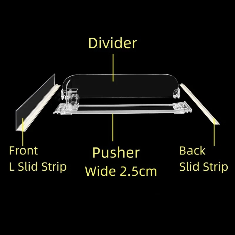 Pusher W2.5cm divisorio in plastica divisorio ricarica automatica sistema di spinta per scaffale del supermercato organizzatore di bottiglie per bevande 1 confezione