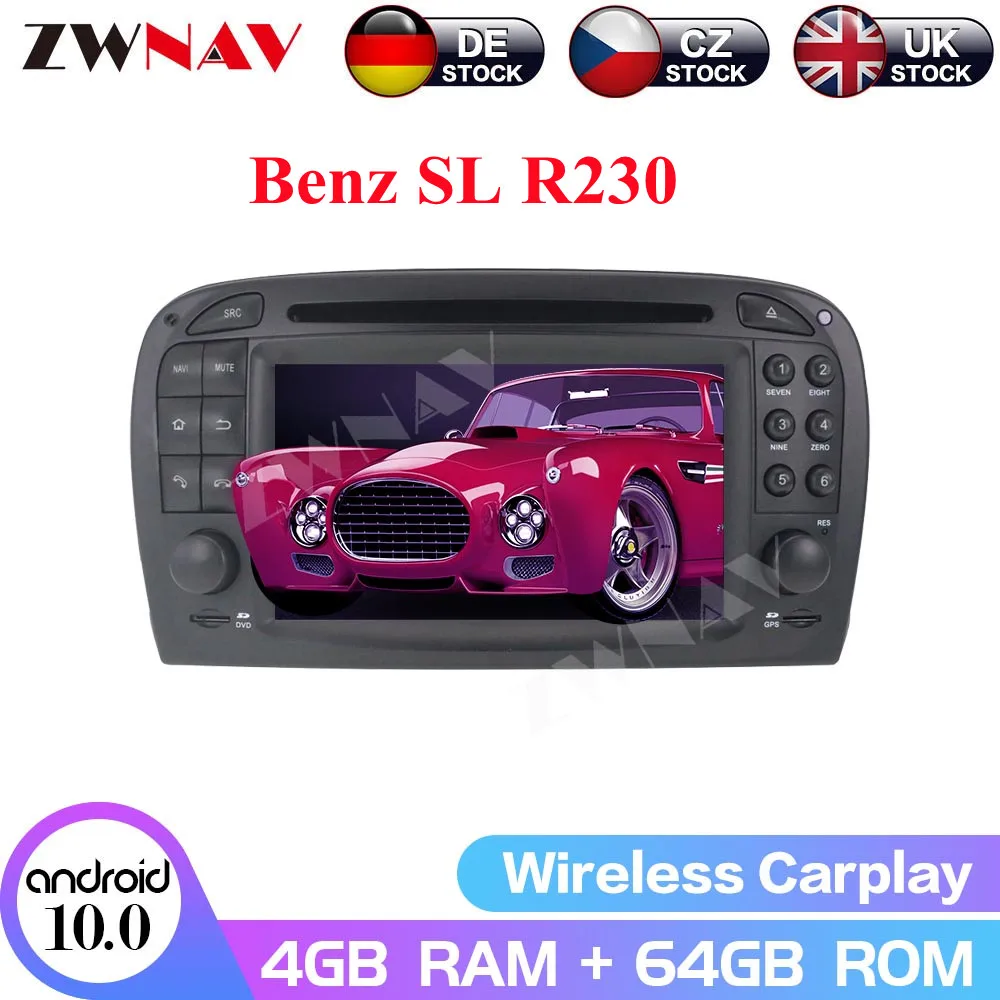 Radio con GPS para coche, reproductor de DVD con Android 10, amplificador de fibra óptica, Unidad Principal para Mercedes Benz SL R230 2001-2004