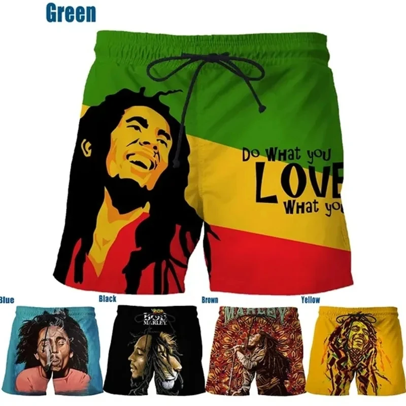 Rock Singer Bob Marley Reggae Rasta Pattern Board Shorts 3D Printing Men\'s Outdoor Leisure Sports Gym Shorts Men Swimming Trunks