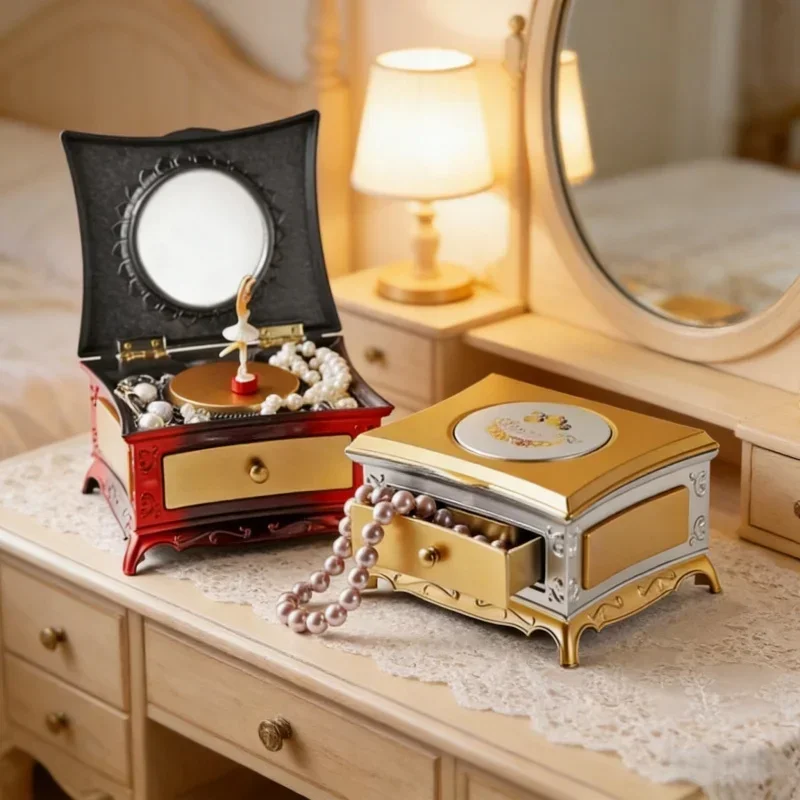 Classic Rotating Ballerina Music Box Hand Crank Jewelry Box Drawer Storage Case Elegant Ornament for Girls Music Lovers Gifting