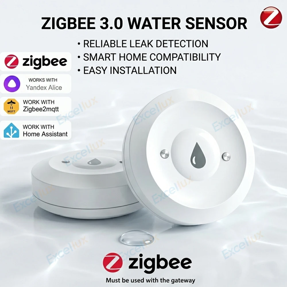 ZigBee Water Leak Sensor Flood Detector Smart Water Sensor Kitchen Bathroom Smart Home Automation Works With Zigbee Gateway Z2M