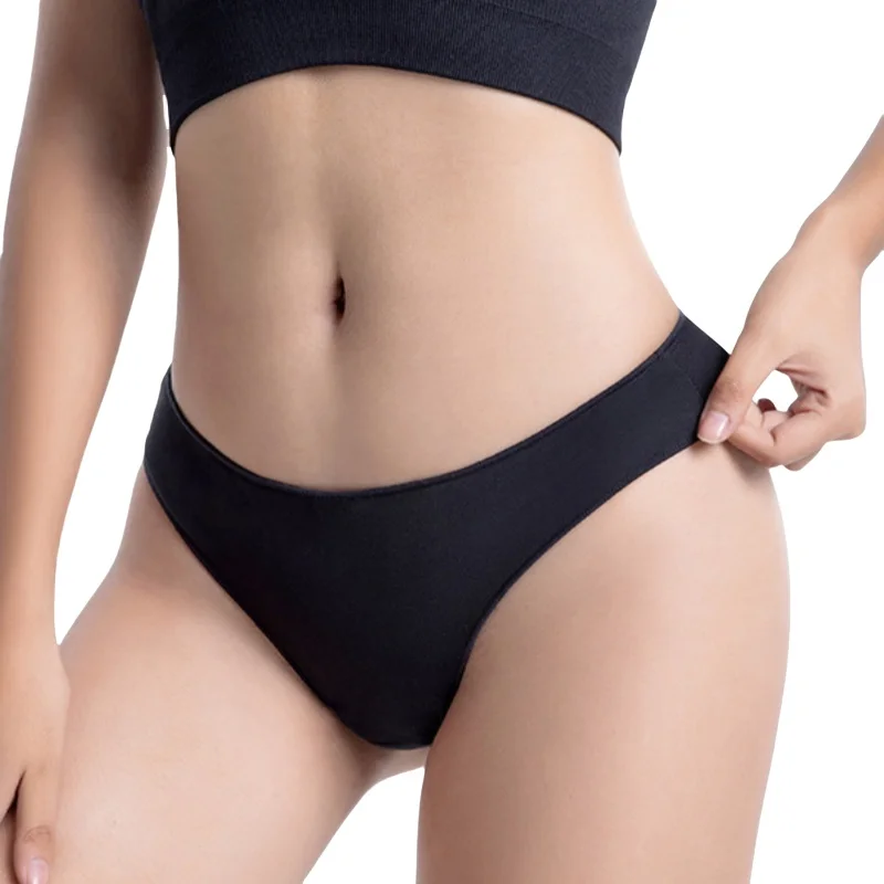 4 Stück/Set Damen Baumwoll-Stringhöschen mit niedrigem Bund, atmungsaktiv, einfarbig, dehnbar, Damen-T-String, sexy Dessous, Größe M-XL – Detail 3