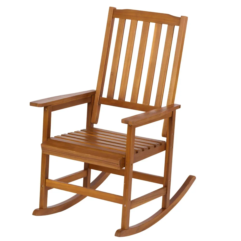 Acacia Indoor Rocking Chair, Outdoor Solid Wood Patio Furniture New Style Light Brown