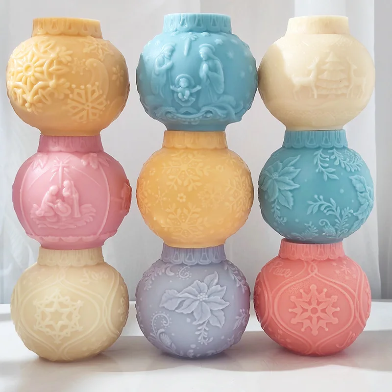 

3D Christmas Spherical Relief Candle Silicone Mold Aromatherapy Gypsum Soap Crafts Resin Mold DIY Home Desktop Decor Mould
