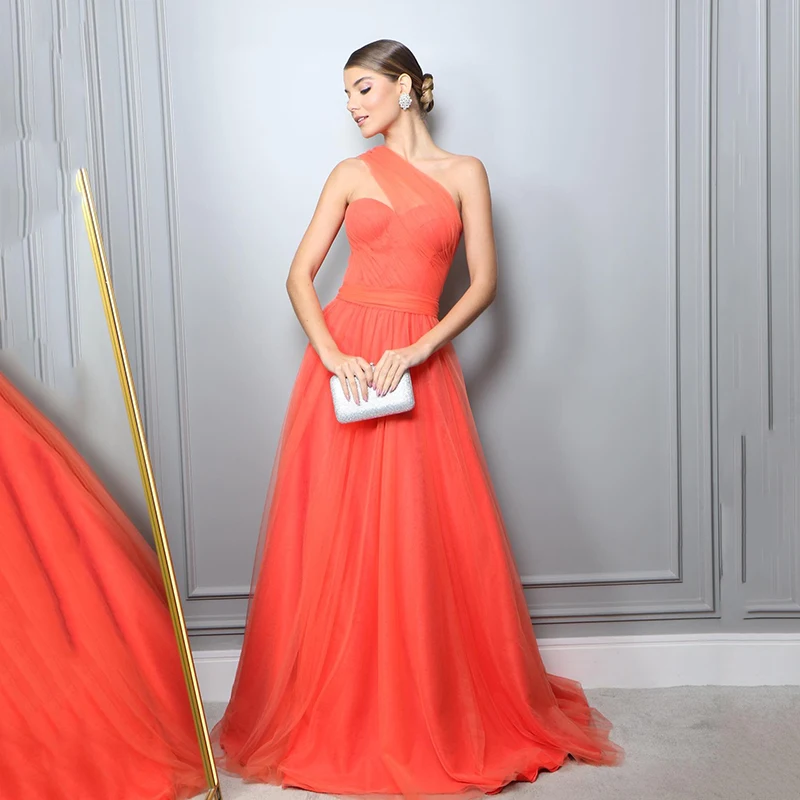 

Eightree Elegant A-Line Evening Dresses Formal One Shoulder Tulle Prom Dress Women Floor Length Cocktail Party Gowns Custom Size