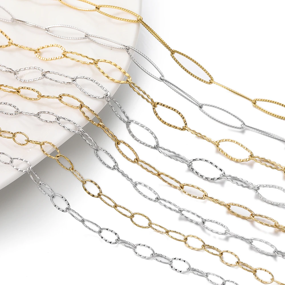 

1Meter/Pack 304 Stainless Steel Oval Textured Shape Handmade Chains for DIY Necklace Bracelets Jewelry Making Accessories