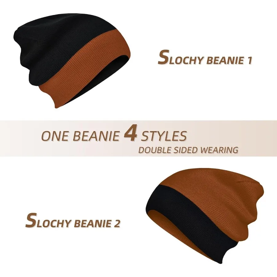 Rosoz Unisex-Beanie für den Winter, gestrickt, mit Totenkopf-Bündchen, weich, warm, für Herren/Damen, Slouchy Ski Watch Cap