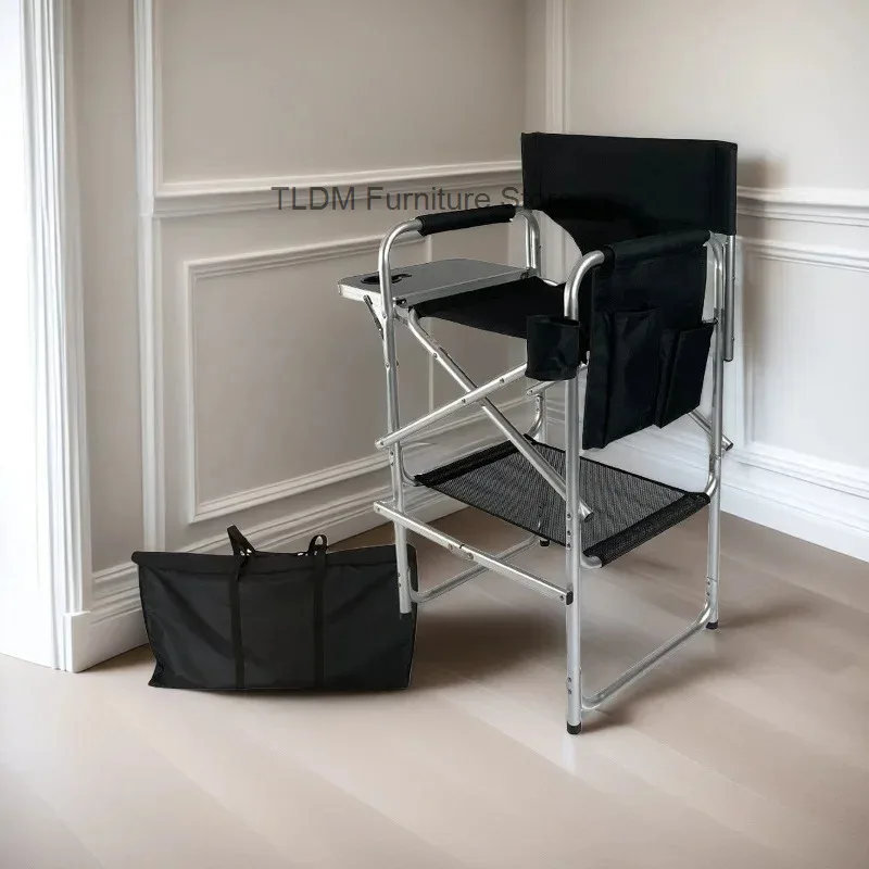 Foldable Tall Director Chair with Side Table Cup Holder Footrest And Carry Bag for Makeup Artists And Clients