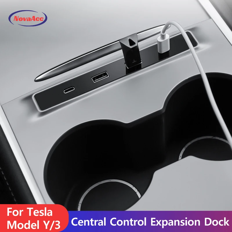 Center Console Expansion Dock Cover 27W For Tesla Model Y 2021-2024 Model 3 2018-2023 Data Cable Storage Car Accessories