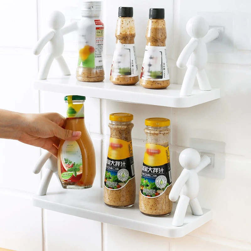 1 Pc Little White Man No Punching Bathroom Storage Rack, Kitchen Storage Rack, Plastic Bathroom Storage And Organizing Rack