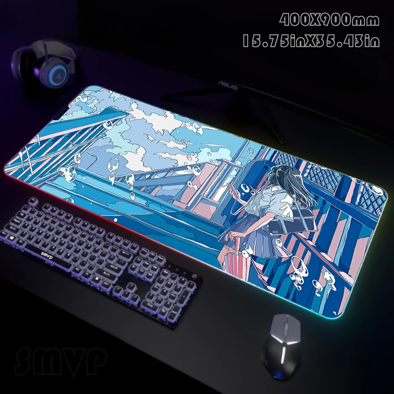 

Personality Girl RGB Mouse Pad Large Gamer Mousepads LED Desk Rug Mouse Mat Backlit Laptop Pads Luminous Keyboard Mats