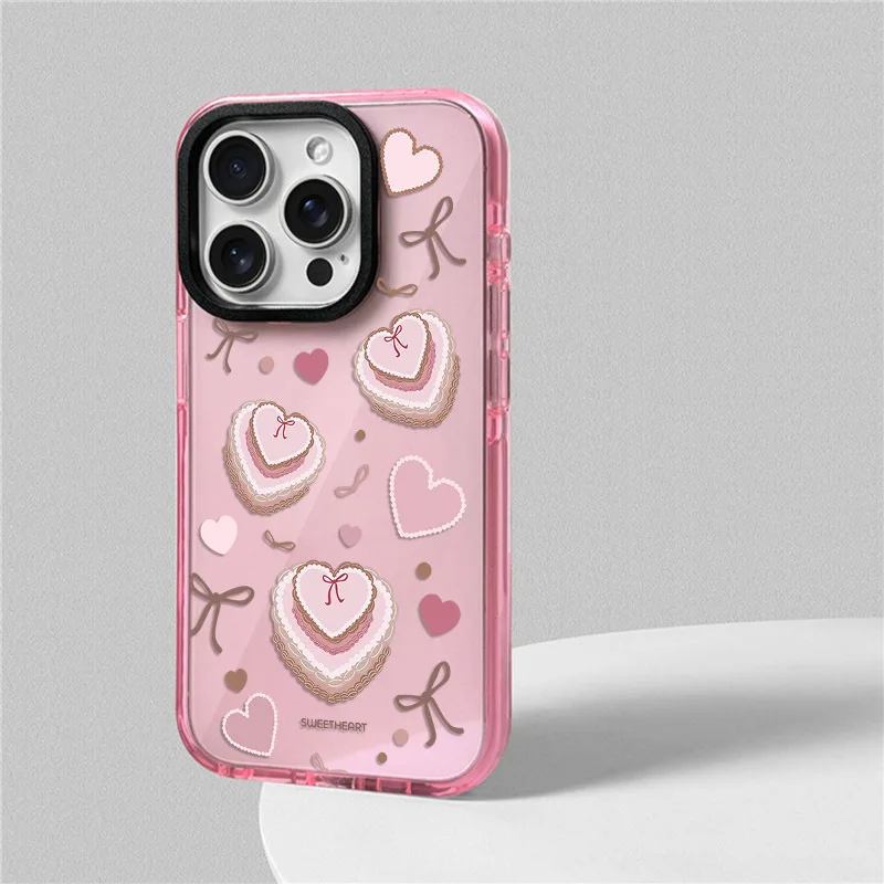 Loving Heart Bowknot Cake Phone Case For iphone 17 16 15 14 13 12 11 Pro Max Plus Air Soft TPU Shockproof Back Cover