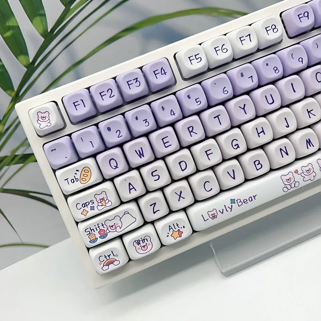 

138 Keys Cute Bear Keycaps MOA PBT Gradient Purple Dye Sublimation Profile Keycap for MX Switch 61/64/68/87/96/104/108 Keyboard