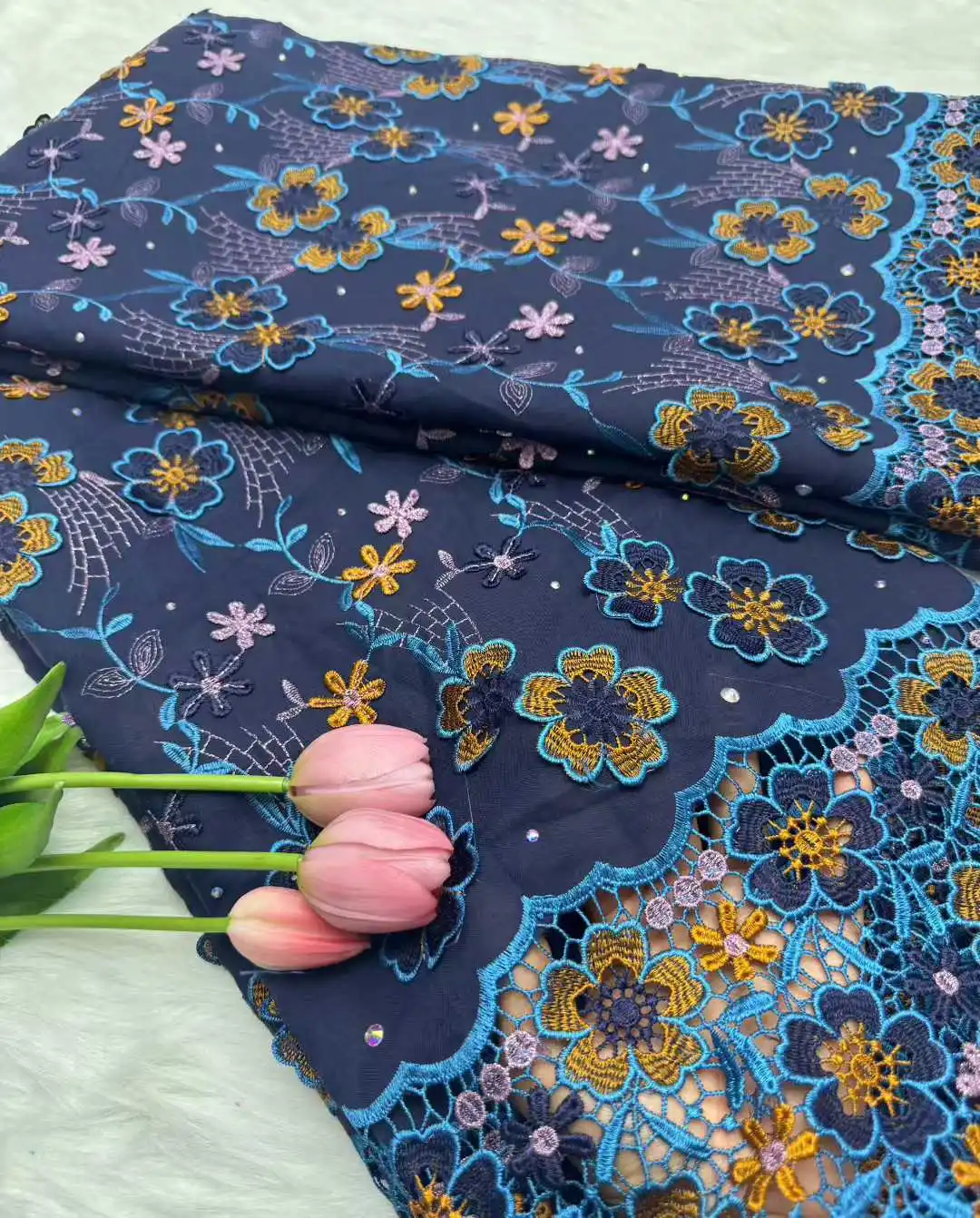 

Кружевная ткань из африканского хлопка с вышивкой, 5 ярдов, нигерийское швейцарское кружево-вуаль для пошива женских свадебных и праздничных платьев, 2026 год