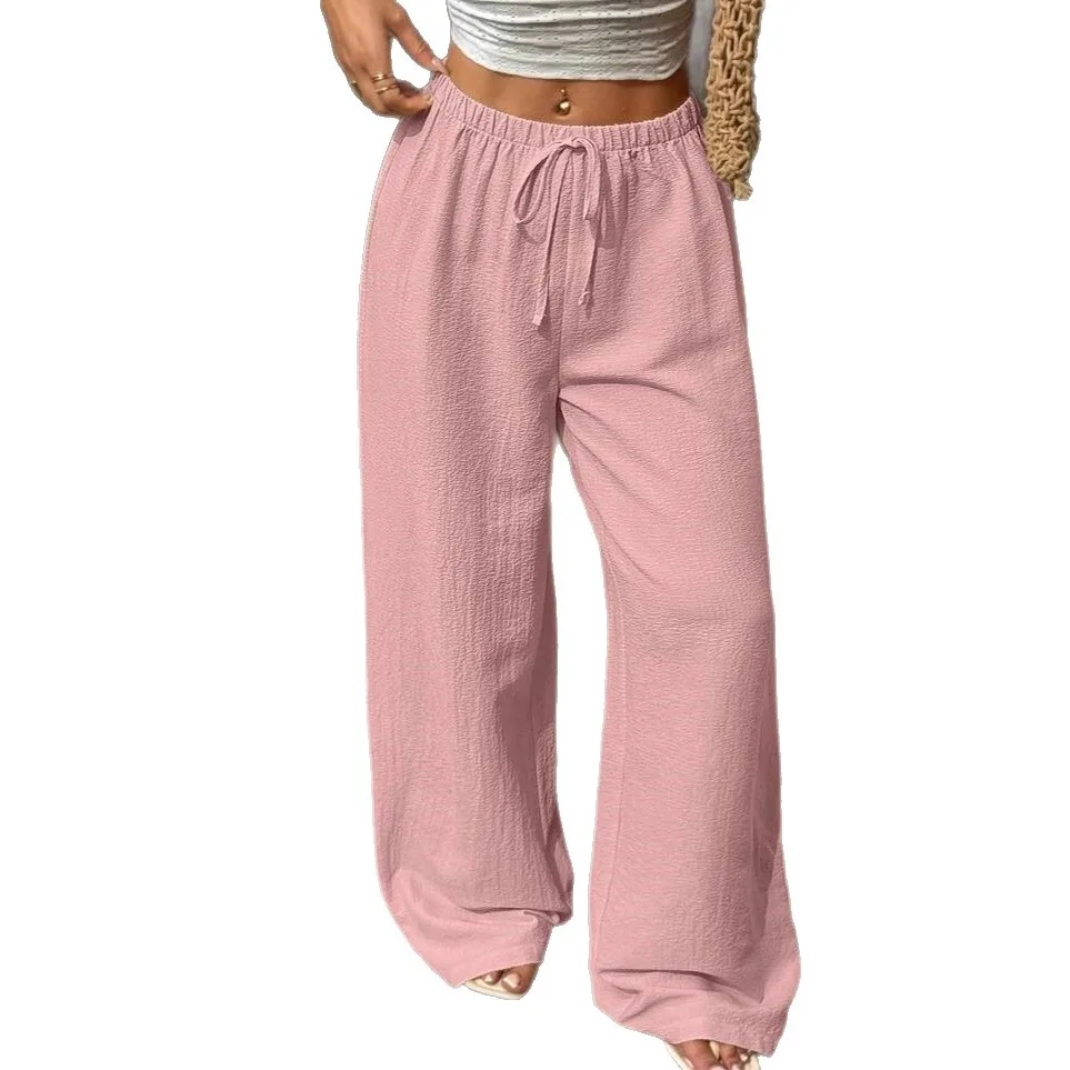 Summer Pink Lace-up Loose Mopping Casual Trousers  2025 New Europe and America