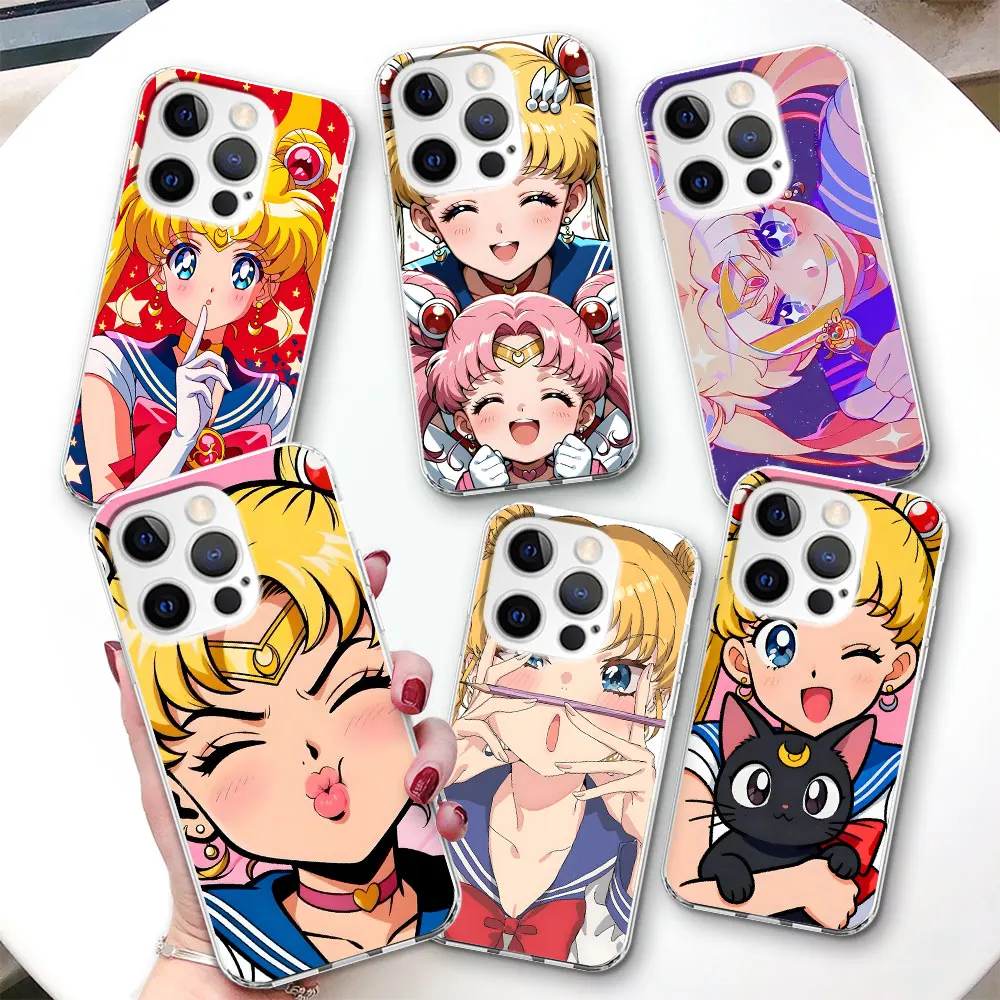 

Cartoon Cute Tsukino Usagi Case for iPhone 17 Air 14 12 15 Pro 7 8 Plus 13 Mini XR X 6 XS Max 6S TPU Transparent Phone Cover