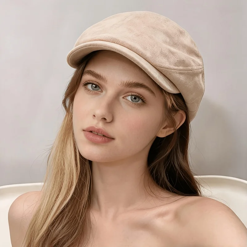 Retro Versatile Multicolor Forward Cap Women'S Autumn Velvet Cloth Reversible Beret Face Vintage Temperament Newsboy Hat