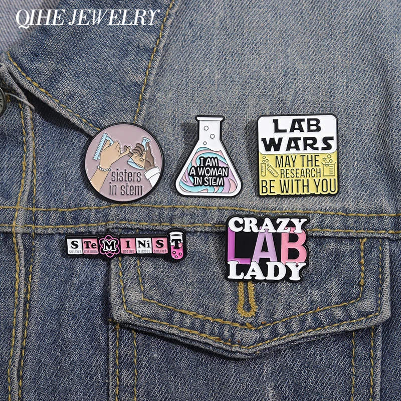 Crazy Lab Lady Brooch Enamel Pin Custom Chemical Laboratory Sisters in Stem Brooch Backpack Lapel Badge Jewelry Gift For Friends