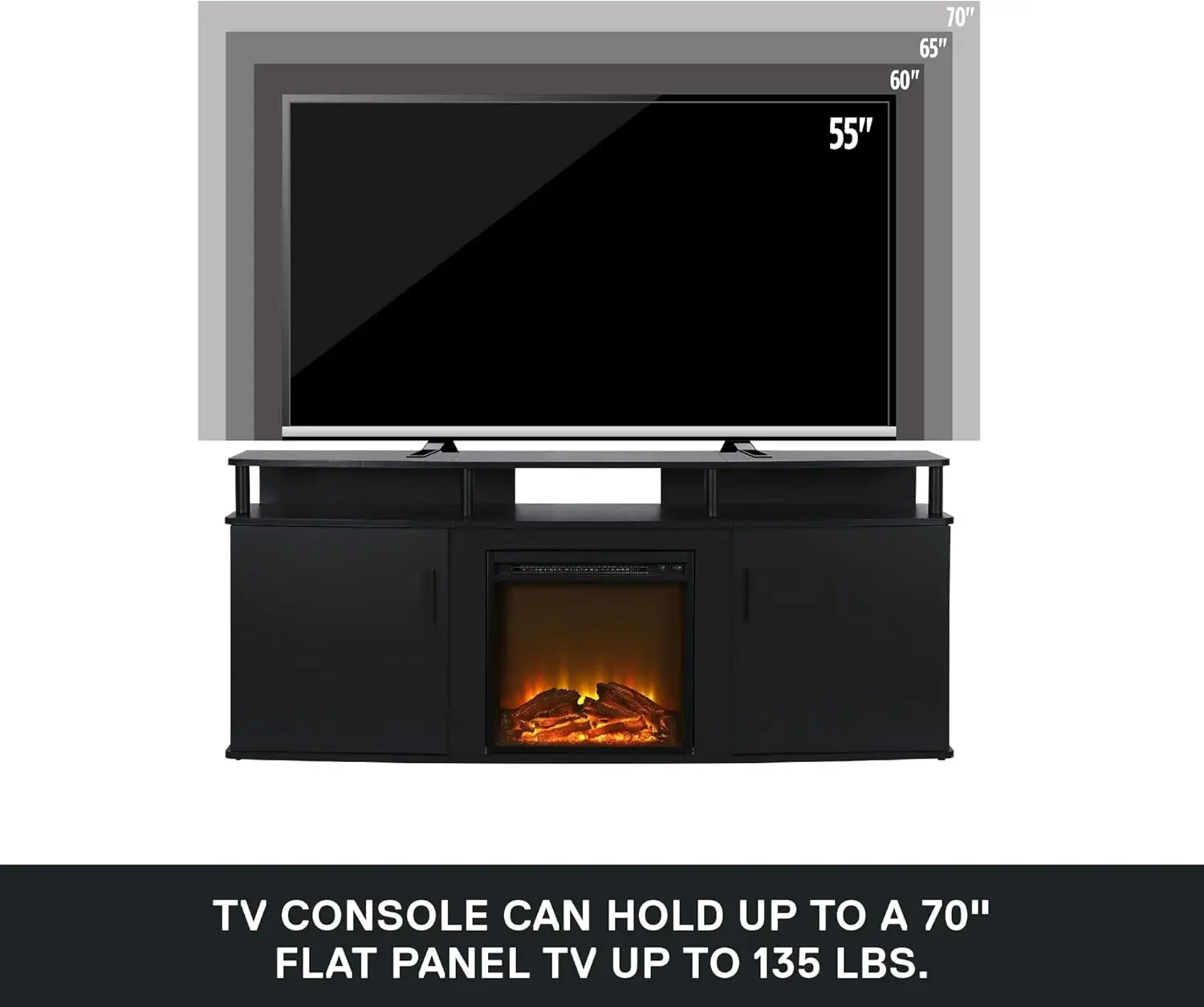 Fireplace TV Stand for TVs up to 70 Inch, Replaceable Electric Fireplace Insert Heater, Realistic Log