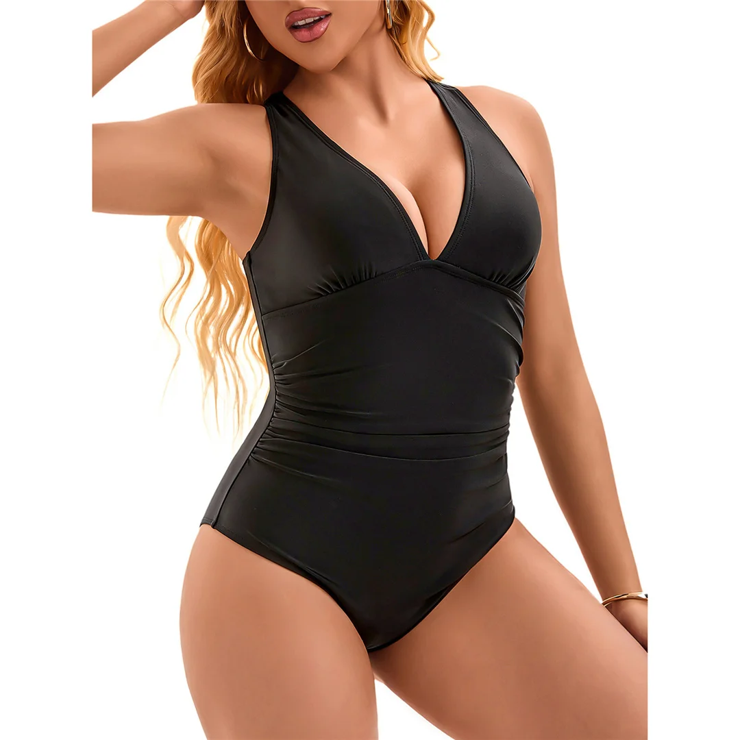 S - XL, V-Ausschnitt, überkreuzter Rücken, einteiliger Badeanzug, Damen-Badebekleidung, Damen-Monokini, gepolstert, hoher Beinausschnitt, Badeanzug, Badebekleidung, Modell V6860. – Detail 3