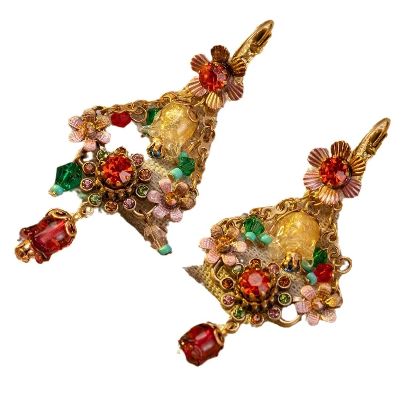 Chinese Retro Earrings with A Light Luxury and High-end Feel, Flower Shaped Women Earrings Classical Personalized Jewelry Gifts