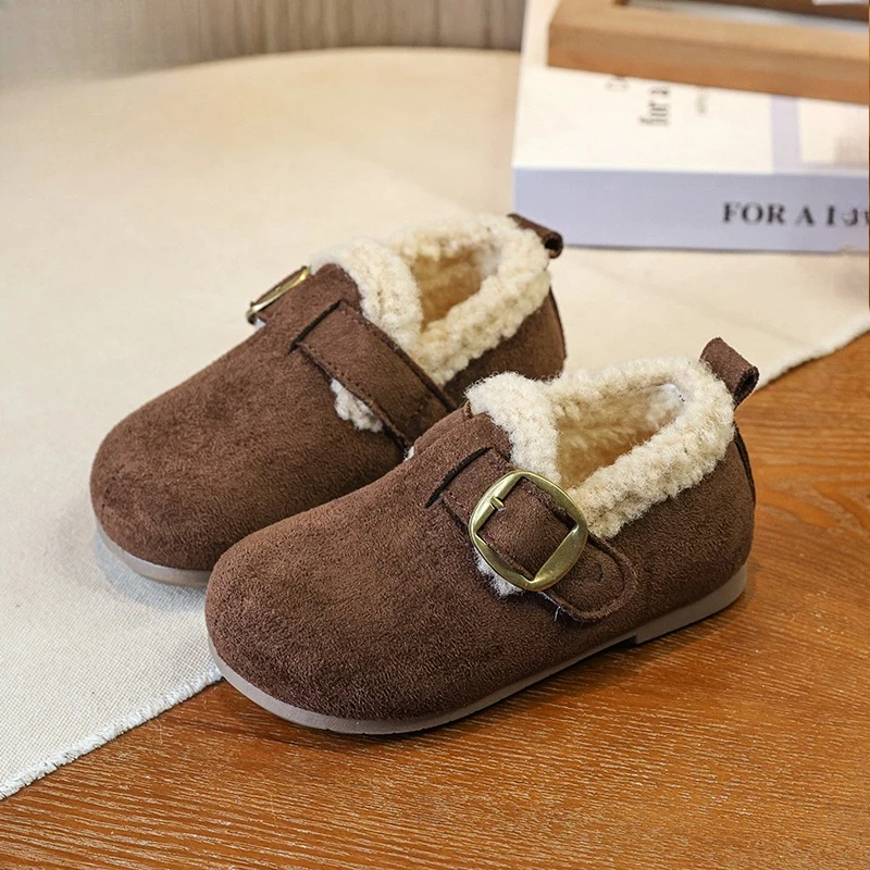 

Новинка 2023 года, детская плюшевая обувь, зимняя модная хлопковая обувь в стиле ретро для девочек, простая трендовая детская повседневная обувь, однотонная мягкая подошва