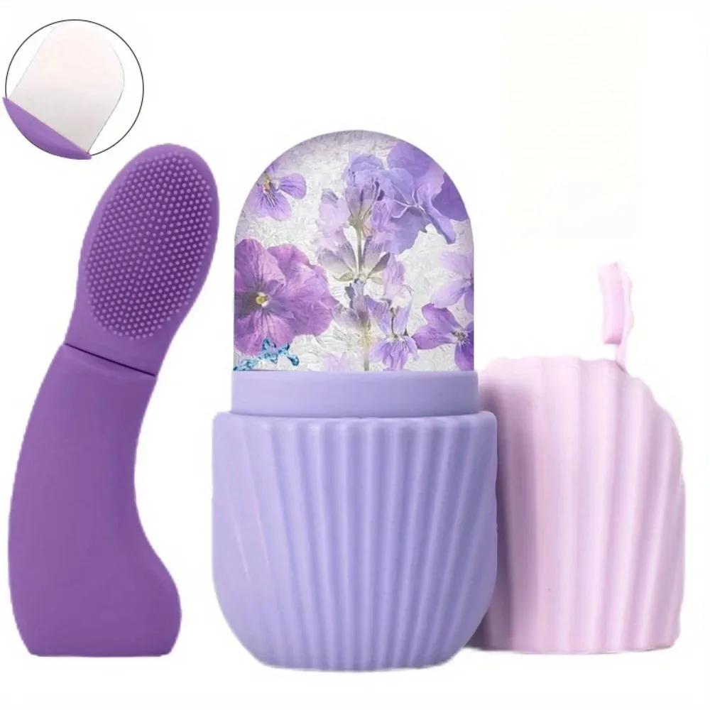 2Pcs Face Ice Cube Roller Gua Sha Scraping Tool Set Silicone Ice Mold Brush Skin Care Kit Face Lifting Massage Skin Care Tools