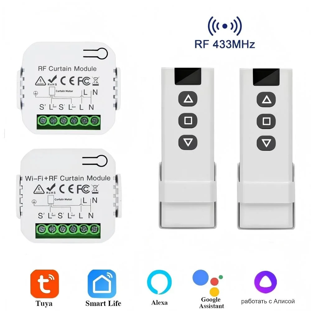 Tuya WiFi Smart Curtain Switch RF 433 Controller Roller Blinds Shutter Motor Compatible with Alexa Google Home Smart Breaker