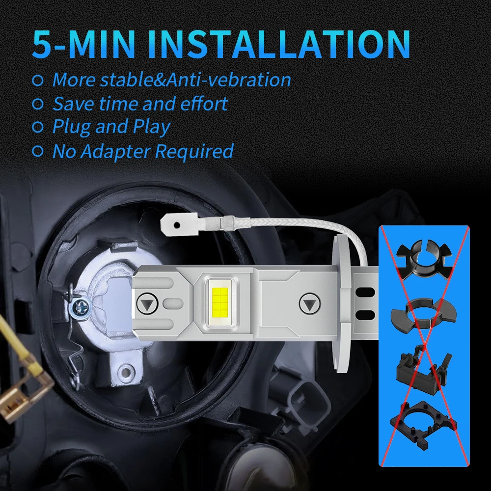 2Pcs 18000LM H3 LED Headlight Bulb Canbus High Power8 0W Car Head Fog Light Fanless Wireless H1 Mini Bulb Size Auto Lamp 6500K