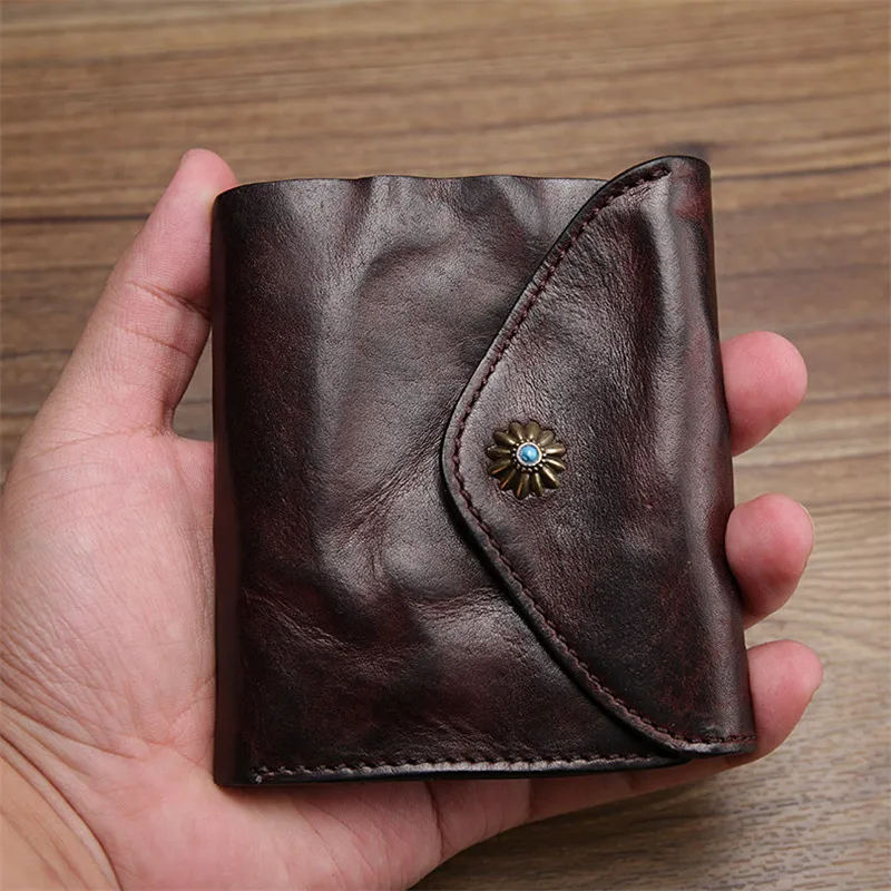 Fashion Vintage Genuine Leather Men's Women's Mini Wallet Designer Luxury Real Cowhide Multifunctional Casual Small Coin Purse