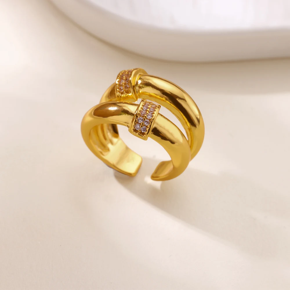 Luxus Zirkon Geometrische Ringe Für Frauen Edelstahl Gold Farbe Offenen Ring Trendy Hochzeit Party Ästhetischen Jewerly Geschenk Femme