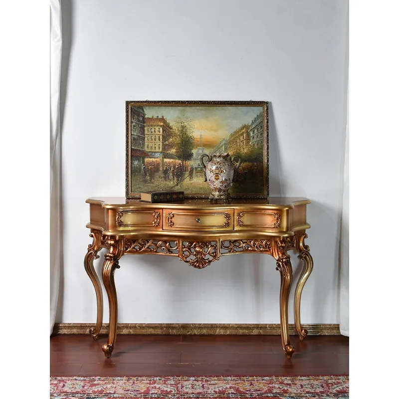 Carved European-style porch table luxury living room corridor retro porch decoration desk against the wall hall cabinet fully cu