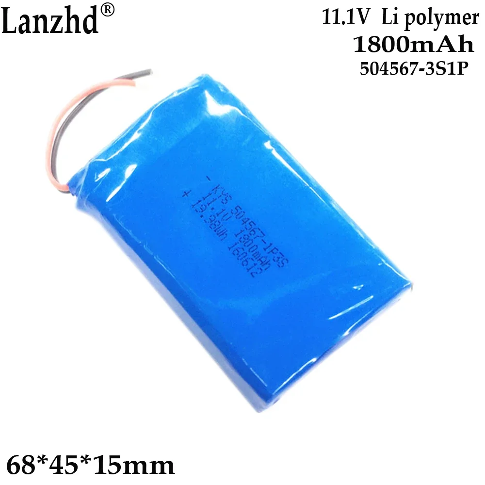 Batterie polymère li 11.1V, pour équipement de sécurité, appareil médical, lampe murale, thérapie, équipement de sécurité 504567 -3S 1800mAh